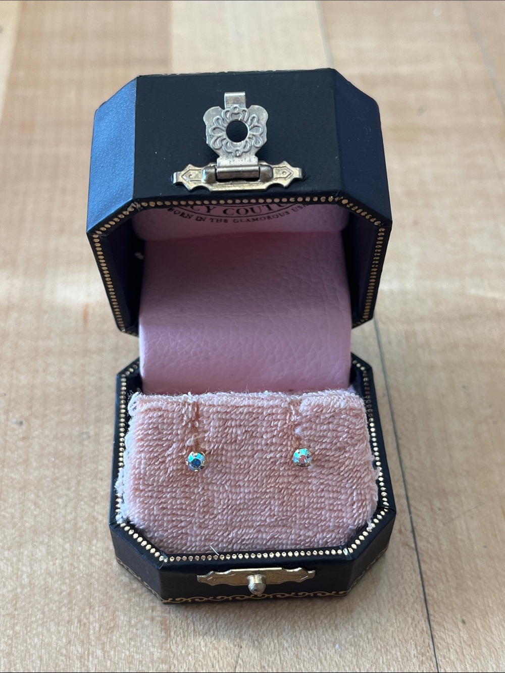 Vintage Y2K Juicy Couture Rhinestone Stud Earrings in Original Box